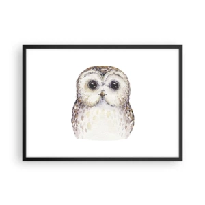Poster in cornice nera - Ritratto di un gufo su uno sfondo chiaro con colori delicati - 70x50cm - Guardami negli occhi - Decorazione murale moderna per soggiorno e camera da letto ARTTOR