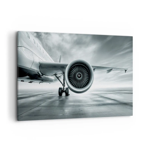 Quadro su tela - Stampe su Tela - Il motore a reazione di un aereo sulla pista - 120x80cm - C'è la forza! - Decorazione murale moderna per soggiorno e camera da letto ARTTOR