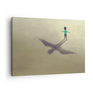 Quadro su tela - Stampe su Tela - Una figura simbolica di un bambino con l'ombra di un uccello su uno sfondo dalle tonalità calde. - 70x50cm - Eroe del futuro - Decorazione murale moderna per soggiorno e camera da letto ARTTOR
