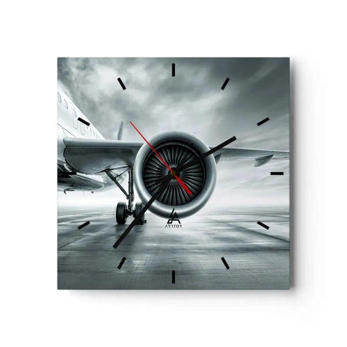 Orologio da parete - Orologio in Vetro - Il motore a reazione di un aereo sulla pista - 30x30cm - C'è la forza! - Decorazione murale moderna per soggiorno e camera da letto ARTTOR