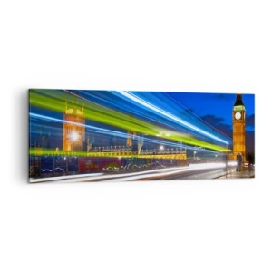 Quadro su tela - Stampe su Tela - Big Ben di notte con l'effetto delle luci nel traffico stradale - 140x50cm - Sotto lo sguardo del Big Ben - Decorazione murale moderna per soggiorno e camera da letto ARTTOR