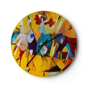 Orologio da parete - Orologio in Vetro - Astrazione colorata con sagome umane e colori dinamici - 30x30cm - Sole - vita - gioia - Decorazione murale moderna per soggiorno, cucina e camera da letto ARTTOR