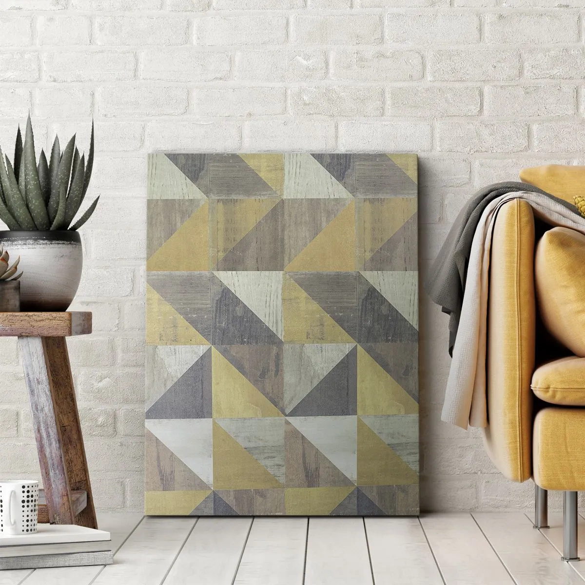 Quadro su tela - Stampe su Tela - Composizione geometrica di triangoli in tonalità terrose - 80x120cm - Secondo i triangoli - Decorazione murale moderna per soggiorno e camera da letto ARTTOR