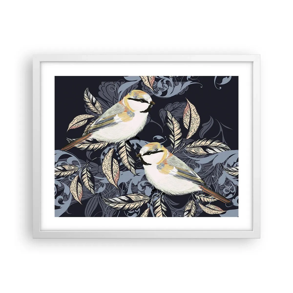 Poster in cornice bianca - Cinguettio oro e blu - 50x40 cm