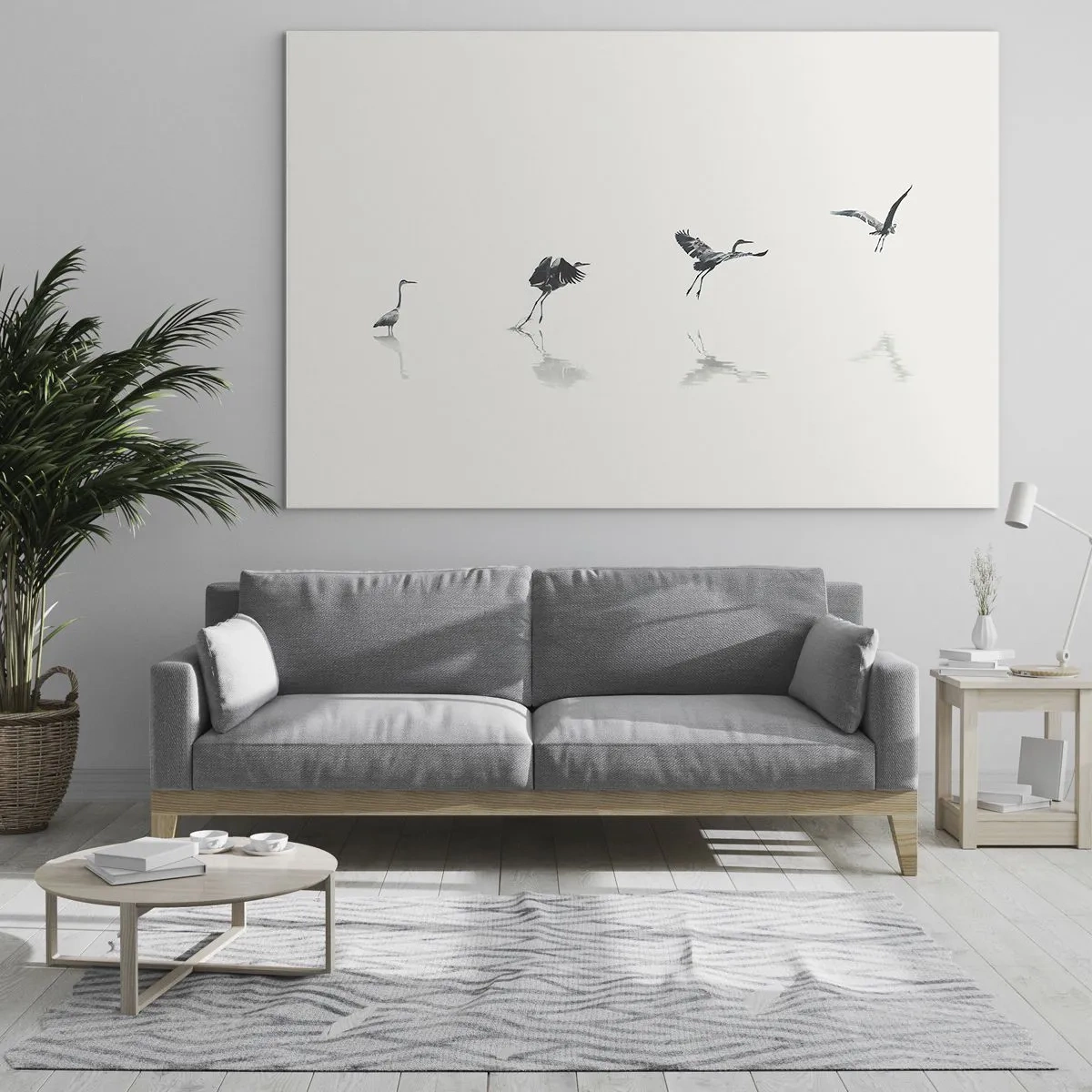 Quadro su vetro - Sagome di quattro uccelli che si muovono sull'acqua - 100x70cm - Quattro semplici passi - Decorazione murale moderna per soggiorno e camera da letto ARTTOR