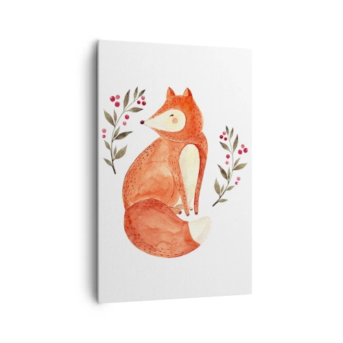Quadro su tela - Stampe su Tela - Una volpe acquerellata circondata da ramoscelli con bacche - 80x120cm - Piccola rossa - Decorazione murale moderna per soggiorno e camera da letto ARTTOR