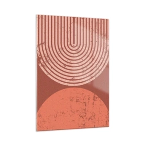 Quadro su vetro - Grafica geometrica color ruggine con un semicerchio e un cerchio - 50x70cm - Rapporti stretti - Decorazione murale moderna per soggiorno e camera da letto ARTTOR