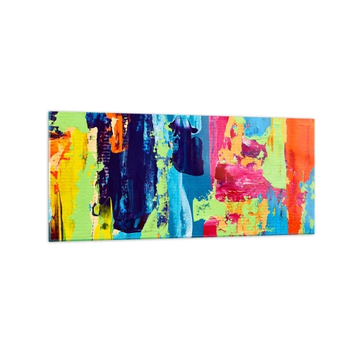 Quadro su vetro - Composizione astratta di colori in forma dinamica - 120x50cm - La vita è bella! - Decorazione murale moderna per soggiorno e camera da letto ARTTOR