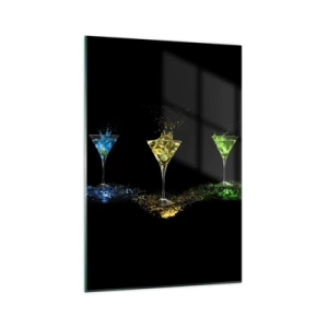 Quadro su vetro - Cocktail colorati in bicchieri su sfondo nero - 70x100cm - I colori della gioia nel mondo dei cristalli - Decorazione murale moderna per soggiorno e camera da letto ARTTOR