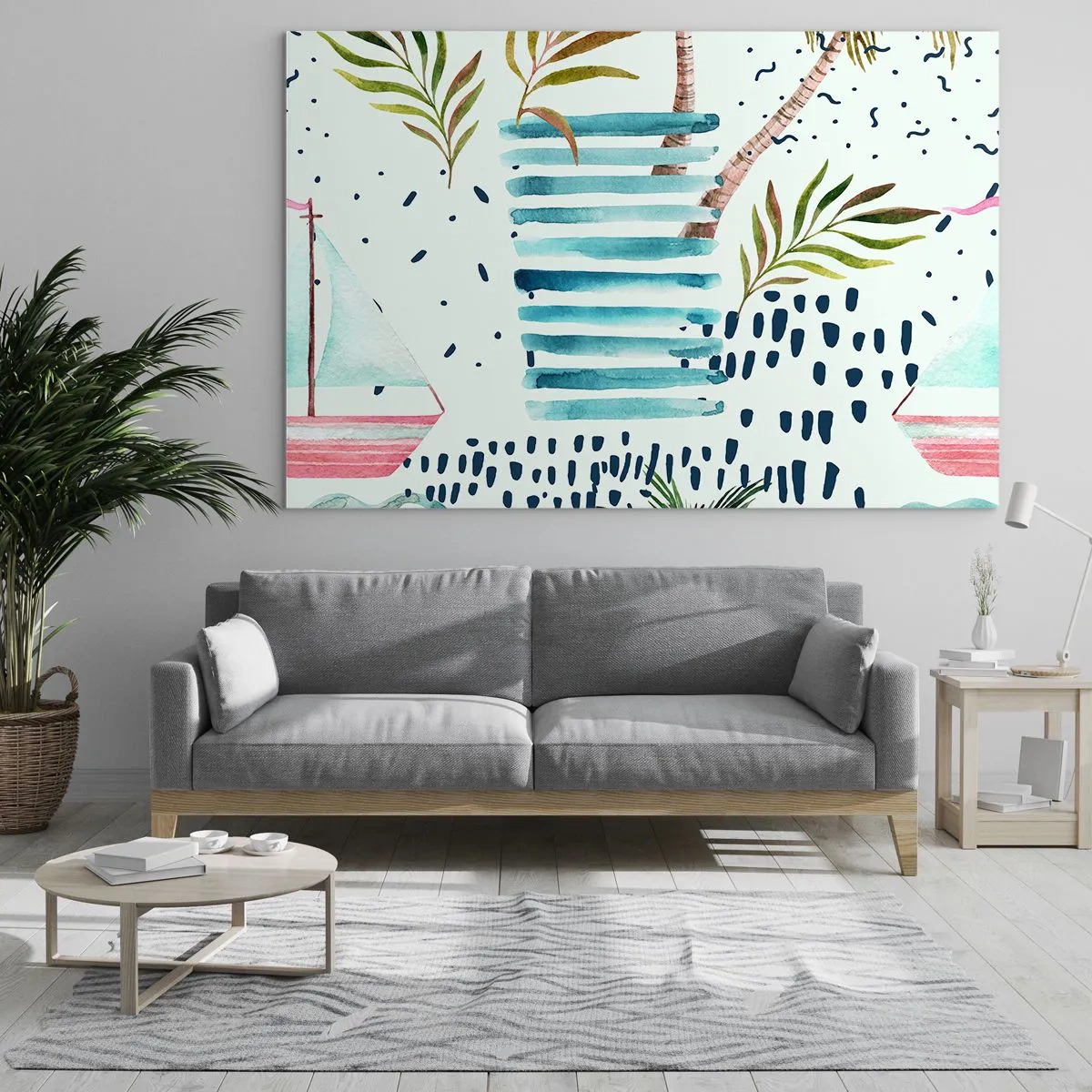 Quadro su vetro - Vacanze sotto le palme - 70x50cm - Vacanze sotto le palme - Decorazione murale moderna per soggiorno e camera da letto ARTTOR