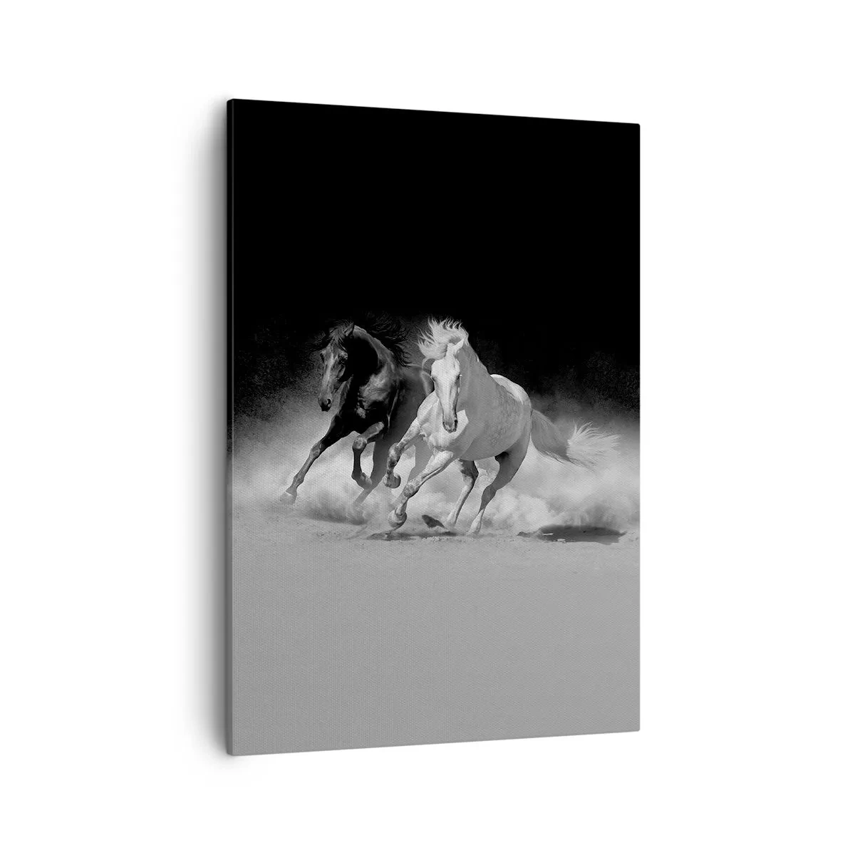 Quadro su tela - Stampe su Tela - Cavalli in corsa in bianco e nero - 50x70cm - Il galoppo della libertà - Decorazione murale moderna per soggiorno e camera da letto ARTTOR