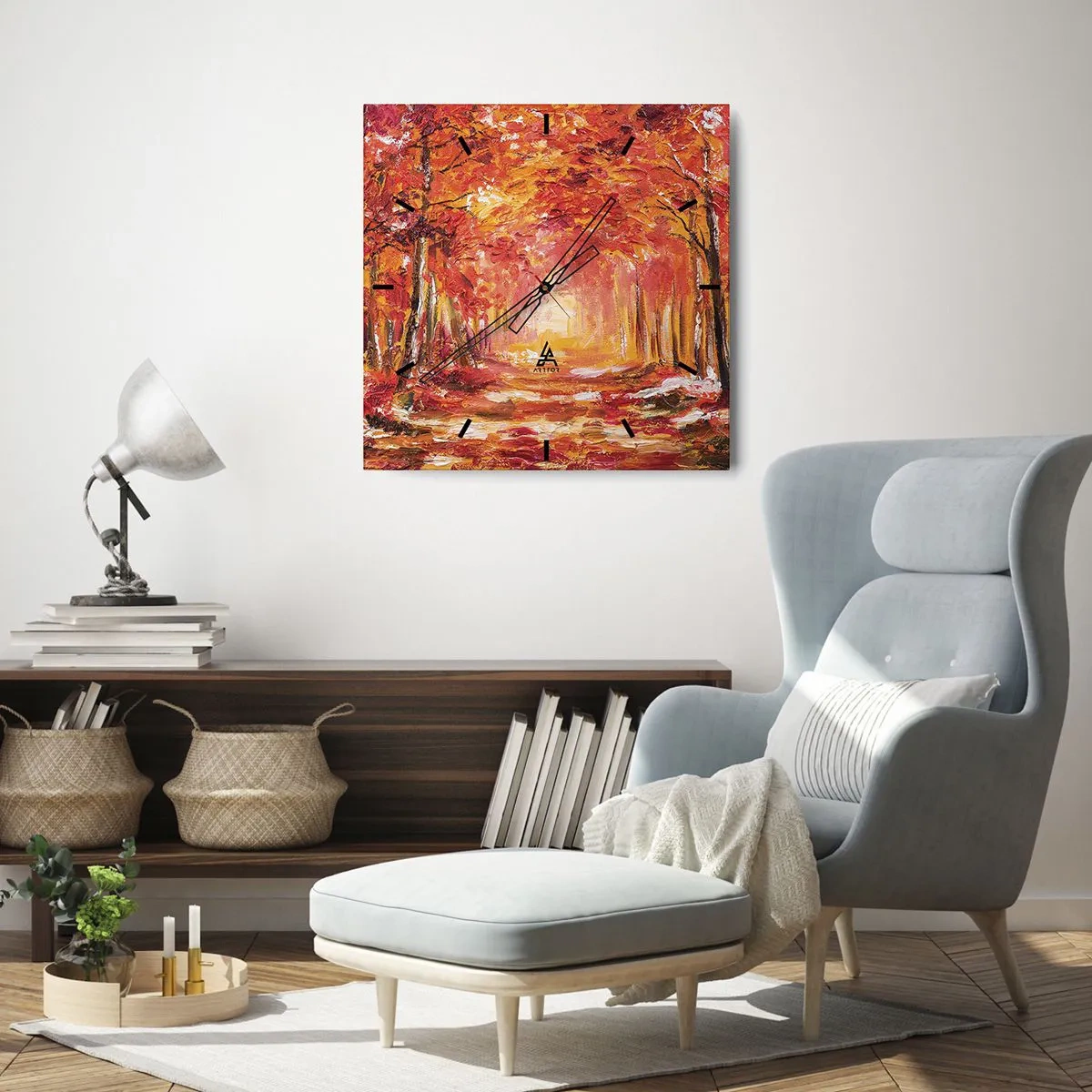 Orologio da parete - Orologio in Vetro - Foresta di rame - 30x30 cm