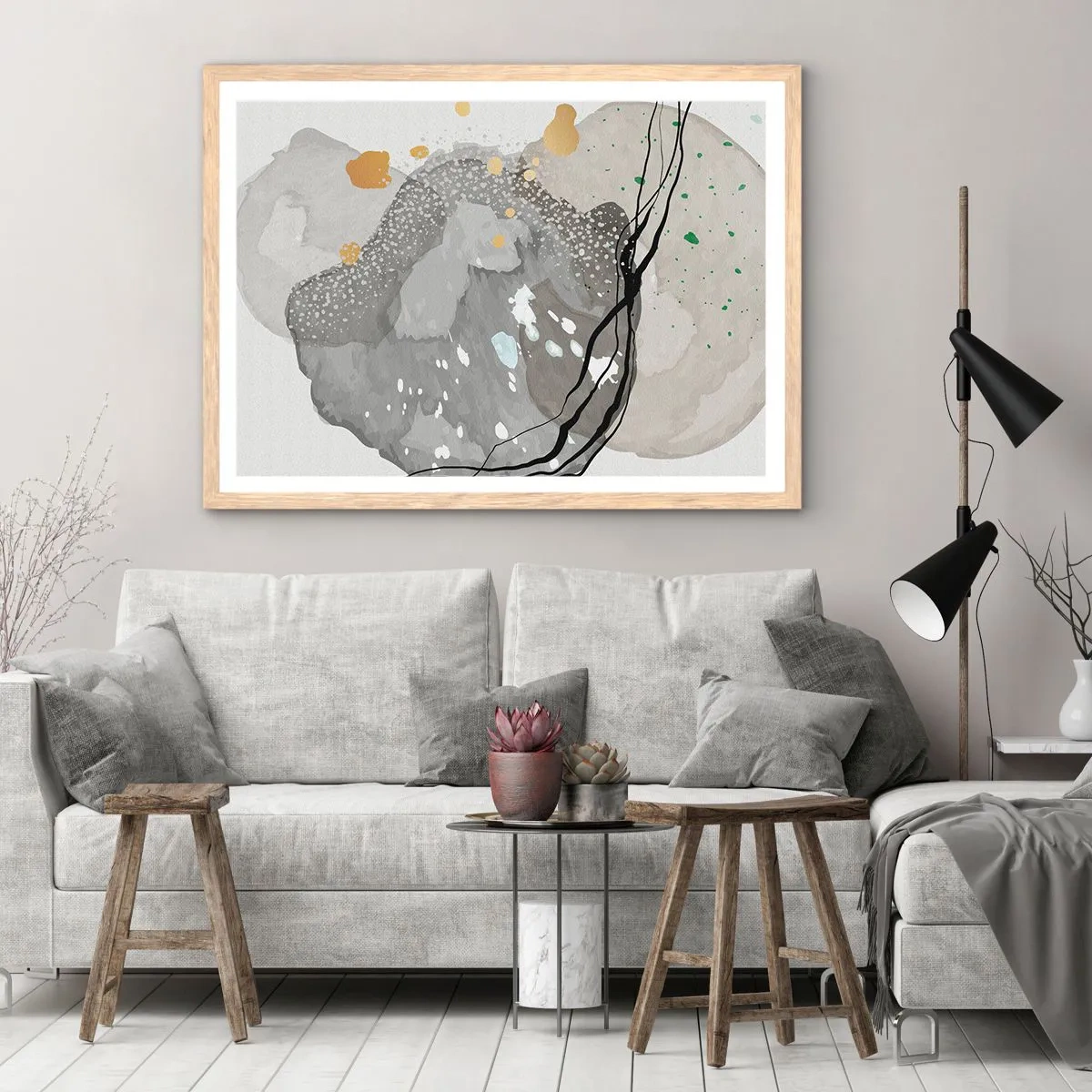 Poster in cornice rovere chiaro - Composizione organica - 91x61 cm