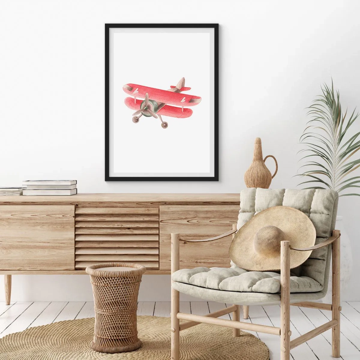 Poster in cornice nera - Un affascinante biplano retrò rosso - 50x70cm - Pronto a volare alto - Decorazione murale moderna per soggiorno e camera da letto ARTTOR