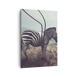 Quadro su tela - Stampe su Tela - Una zebra surreale contro un paesaggio erboso - 70x100cm - Attenzione! Difetto - Decorazione murale moderna per soggiorno e camera da letto ARTTOR