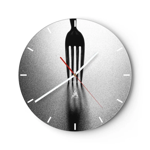 Orologio da parete - Orologio in Vetro - Forchetta nera su sfondo argento con ombra - 30x30cm - Luce e ombra - Decorazione murale moderna per soggiorno, cucina e camera da letto ARTTOR
