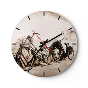 Orologio da parete - Orologio in Vetro - Biciclette in stile retrò contro un muro - 30x30cm - L'indimenticabile bellezza del passato - Decorazione murale moderna per soggiorno, cucina e camera da letto ARTTOR