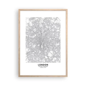Poster in cornice rovere chiaro - Mappa del labirinto di Londra - 50x70 cm