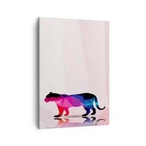 Quadro su tela - Stampe su Tela - Silhouette geometrica di pantera nei toni del rosa e del blu - 50x70cm - La pantera di diamante - Decorazione murale moderna per soggiorno e camera da letto ARTTOR