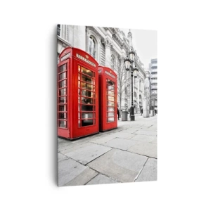 Quadro su tela - Stampe su Tela - Cabine telefoniche rosse sullo sfondo del paesaggio urbano - 70x100cm - Welcome to London - Decorazione murale moderna per soggiorno e camera da letto ARTTOR