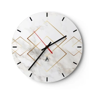 Orologio da parete - Orologio in Vetro - Motivi geometrici dorati su sfondo di marmo bianco - 30x30cm - Vista sull'infinito - Decorazione murale moderna per soggiorno, cucina e camera da letto ARTTOR