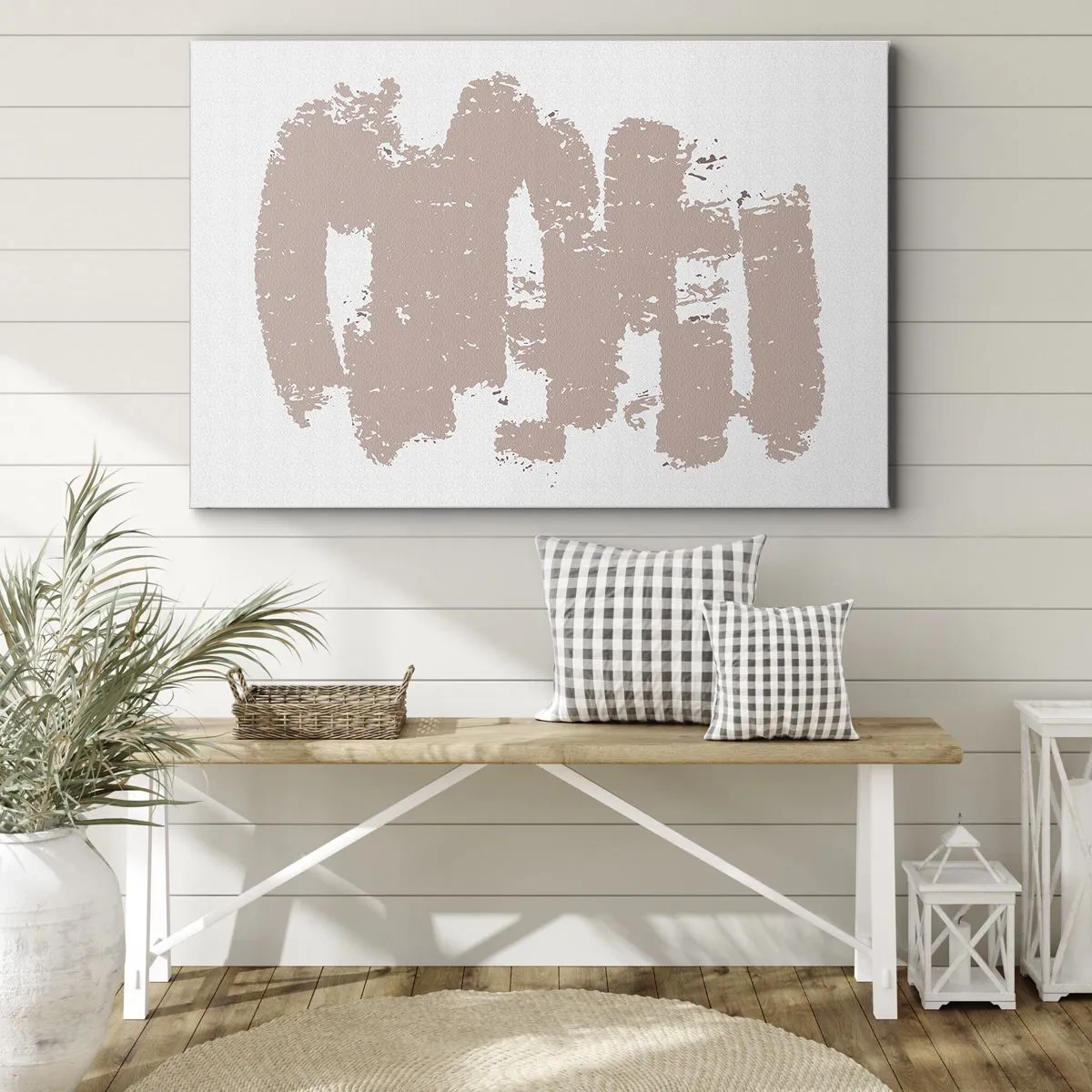 Quadro su tela - Stampe su Tela - Forme rosa tenui su uno sfondo chiaro - 70x50cm - Astrazione in un rosa mite - Decorazione murale moderna per soggiorno e camera da letto ARTTOR