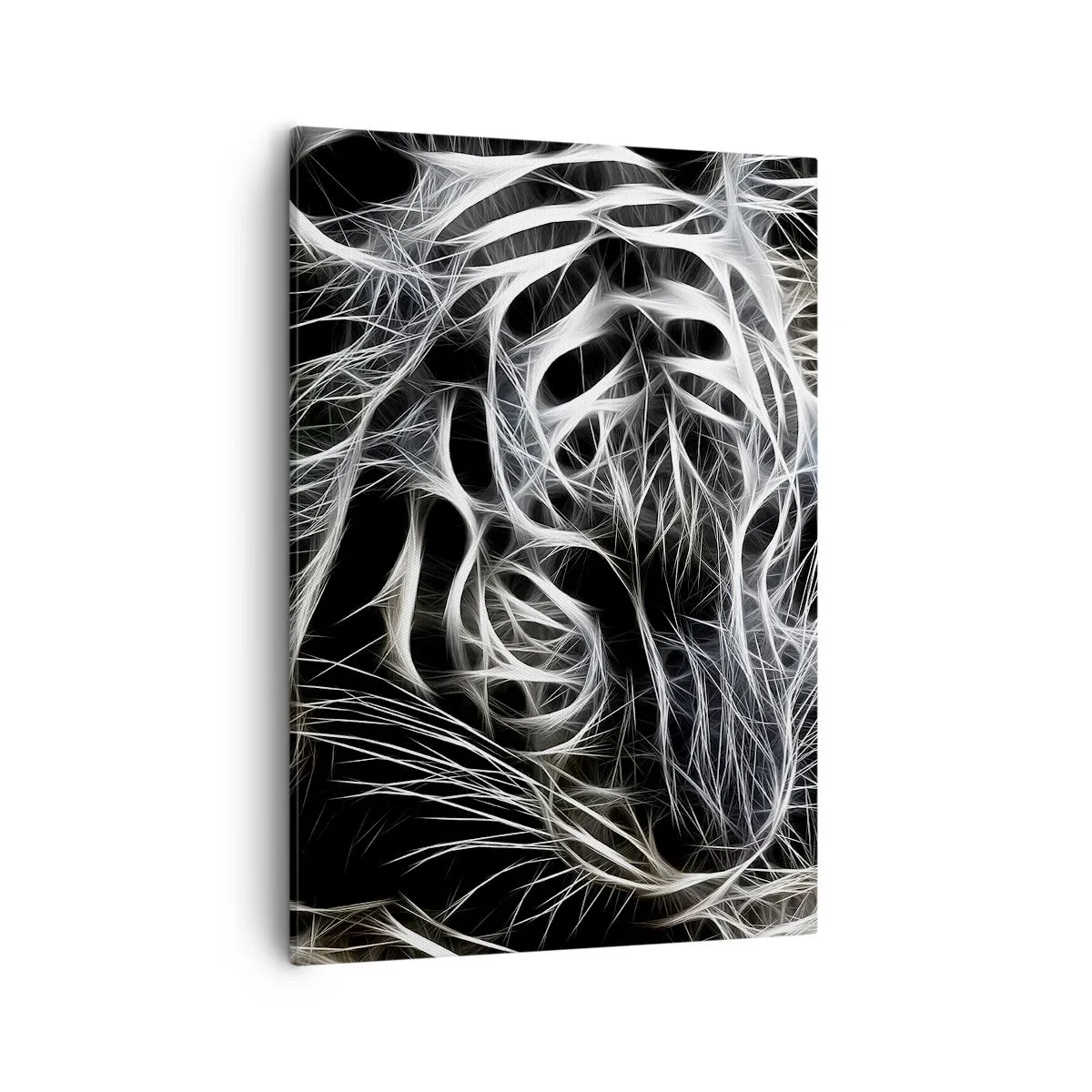 Quadro su tela - Stampe su Tela - Un motivo astratto che raffigura la sagoma di un gatto su uno sfondo nero. - 50x70cm - Studio di leggerezza felina - Decorazione murale moderna per soggiorno e camera da letto ARTTOR