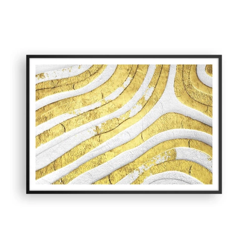 Poster in cornice nera - Linee astratte dorate e bianche in una texture 3D - 100x70cm - Composizione in bianco e oro - Decorazione murale moderna per soggiorno e camera da letto ARTTOR