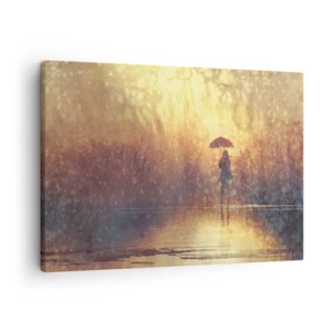 Quadro su tela - Stampe su Tela - Una figura con un ombrello in un paesaggio nebbioso pieno di riflessi - 70x50cm - Sento che qualcuno mi guarda - Decorazione murale moderna per soggiorno e camera da letto ARTTOR
