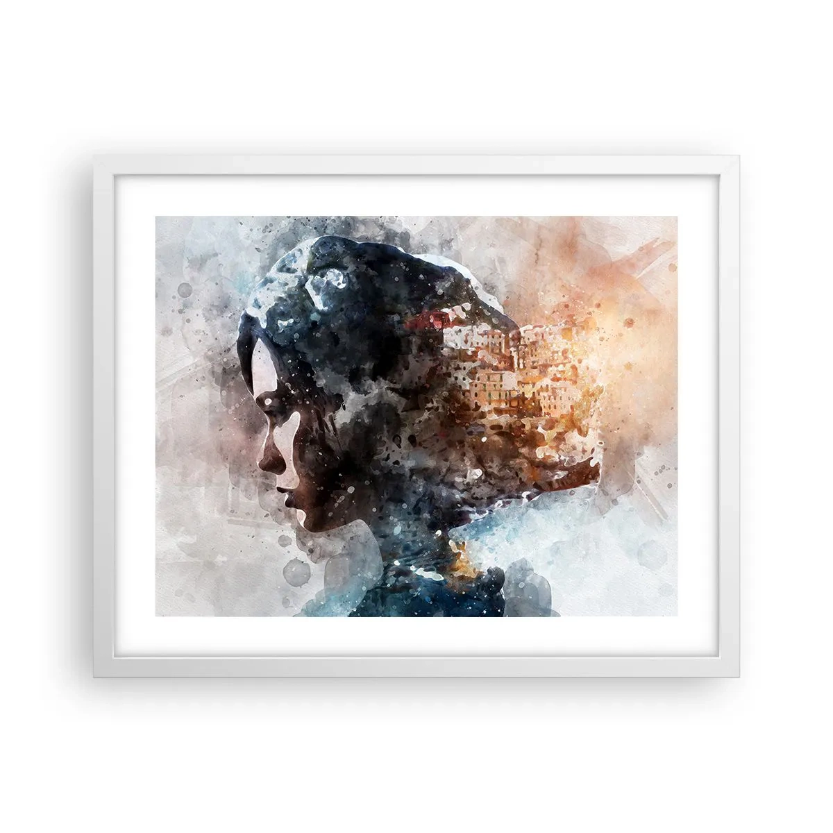 Poster in cornice bianca - Racconto su una ragazza con città sullo sfondo - 50x40 cm