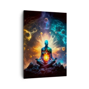 Quadro su tela - Stampe su Tela - Una figura in meditazione circondata da un'aura cosmica - 50x70cm - Pace cosmica - Decorazione murale moderna per soggiorno e camera da letto ARTTOR