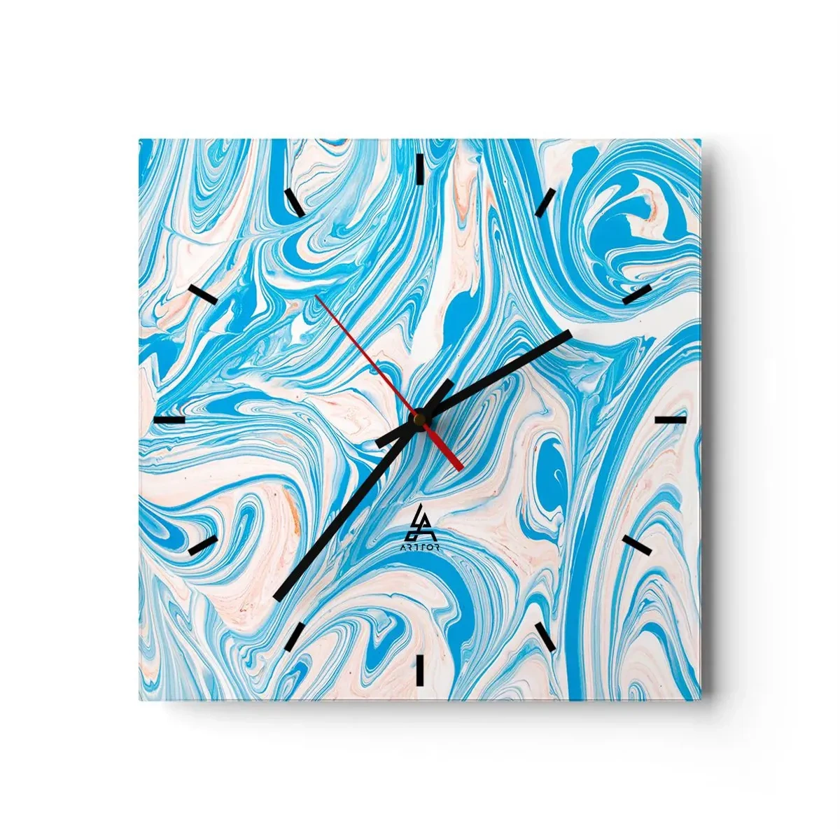 Orologio da parete - Orologio in Vetro - Vortici astratti in stile marmo blu e bianco - 30x30cm - Acquitrino in turchese - Decorazione murale moderna per soggiorno e camera da letto ARTTOR