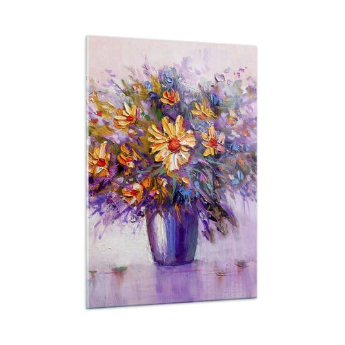 Quadro su vetro - Un mazzo di fiori colorati in un vaso su uno sfondo pastello - 50x70cm - Odore dolce, aspetto dolce - Decorazione murale moderna per soggiorno e camera da letto ARTTOR