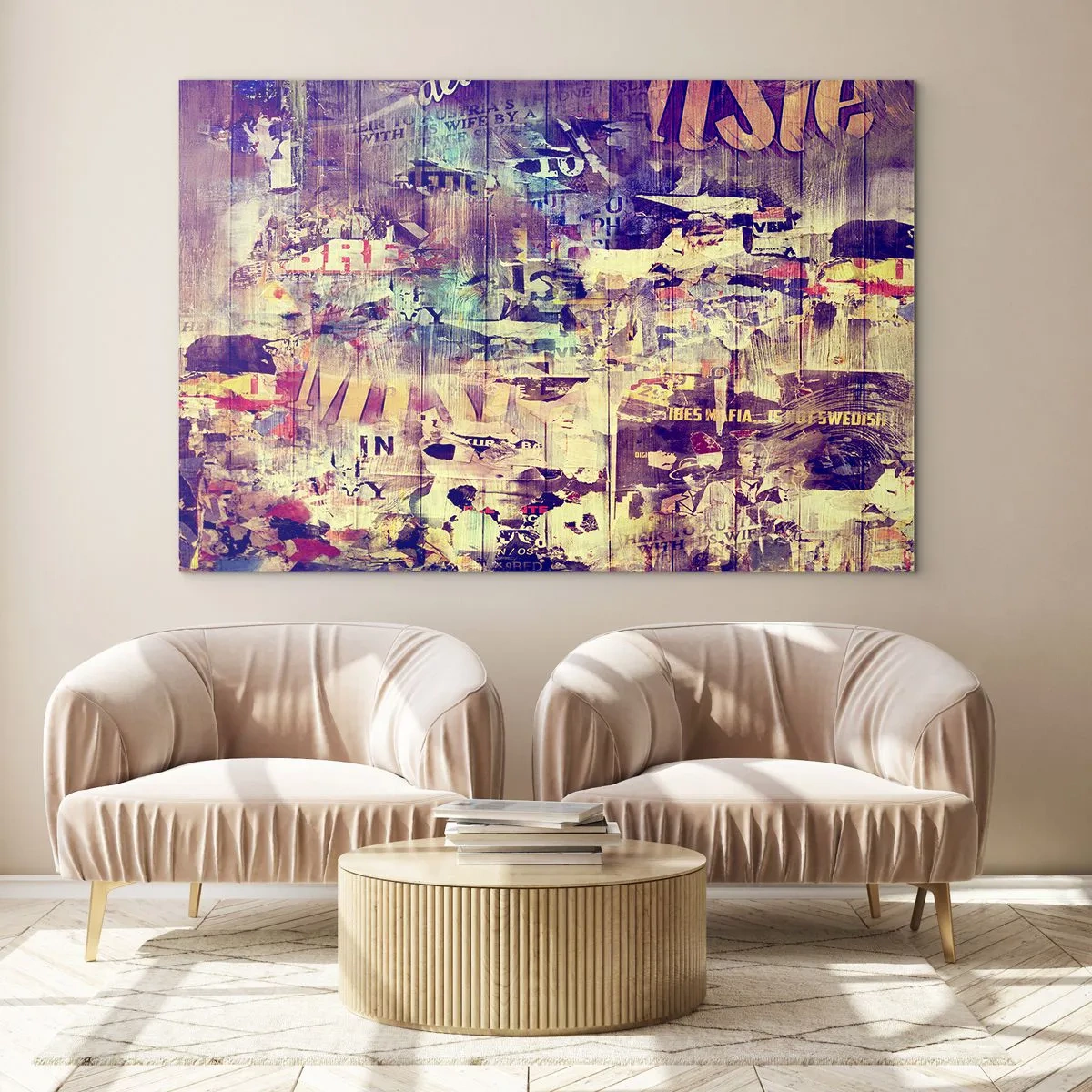 Quadro su vetro - Composizione astratta con texture urbane e graffiti - 120x80cm - E questo resterà - Decorazione murale moderna per soggiorno e camera da letto ARTTOR