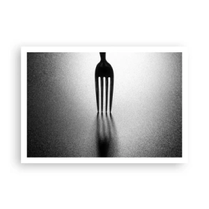Poster - Una versione minimalista di una forchetta in bianco e nero con giochi di ombre. - 100x70cm - Luce e ombra - Decorazione murale moderna per soggiorno e camera da letto ARTTOR