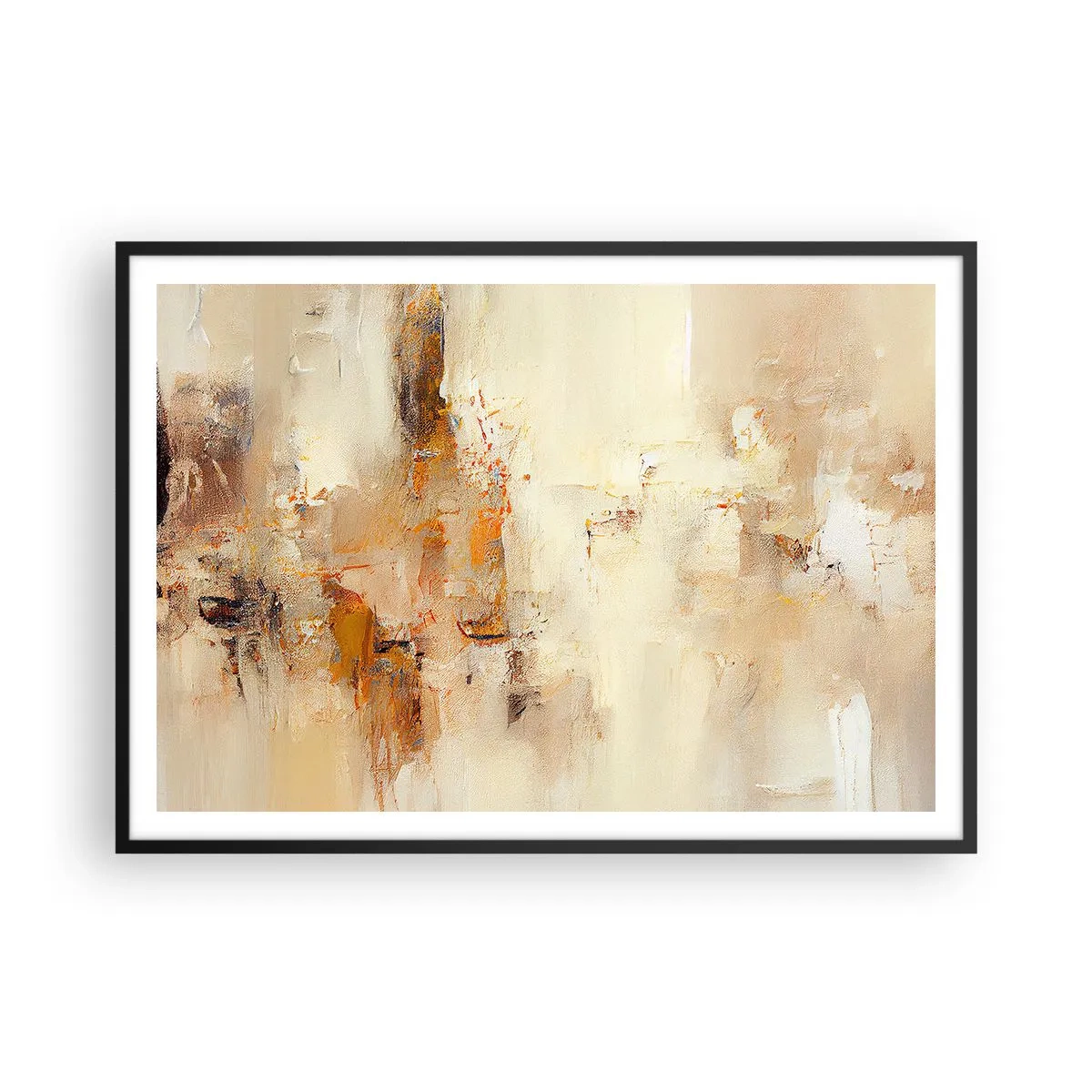 Poster in cornice nera - Una composizione astratta nelle calde tonalità del giallo e del marrone. - 100x70cm - L'anima dell'ambra - Decorazione murale moderna per soggiorno e camera da letto ARTTOR