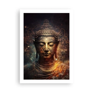 Poster - Immagine mistica del Buddha in tonalità dorate - 50x70cm - Equilibrio spirituale - Decorazione murale moderna per soggiorno e camera da letto ARTTOR