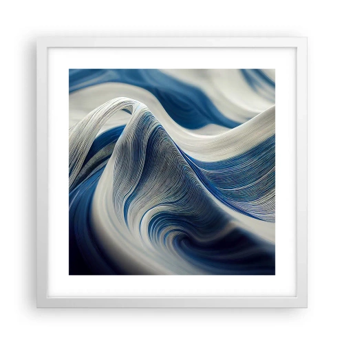 Poster in cornice bianca - Fluidità di blu e di bianco - 40x40 cm