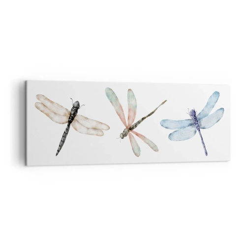 Quadro su tela - Stampe su Tela - Tre libellule dai delicati colori pastello - 140x50cm - Libellule senza peso - Decorazione murale moderna per soggiorno e camera da letto ARTTOR