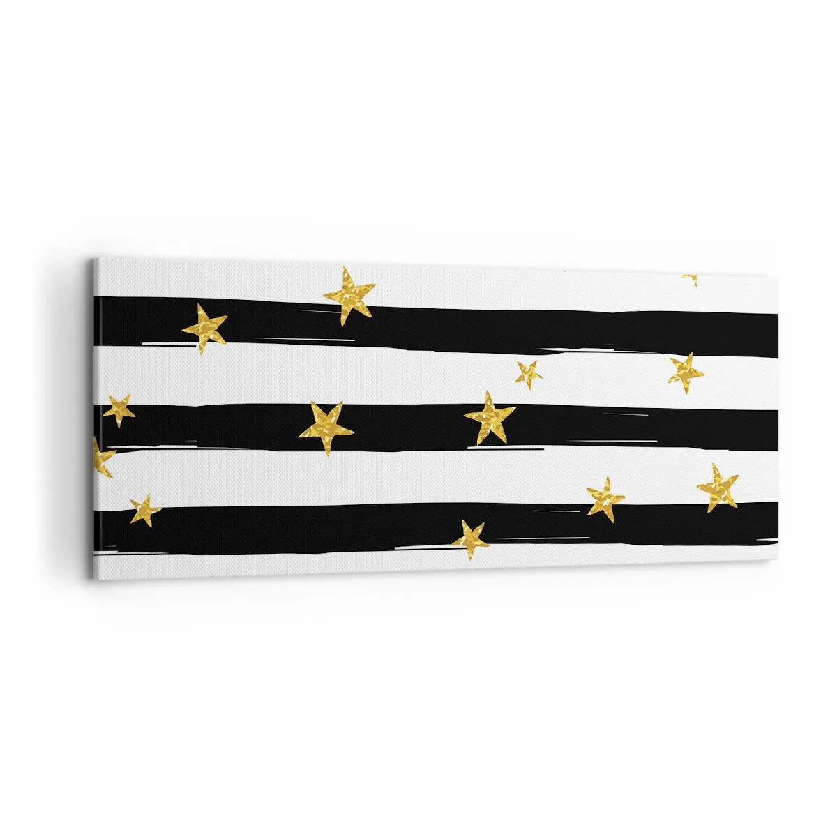 Quadro su tela - Stampe su Tela - Strisce bianche e nere con stelle dorate - 120x50cm - Siamo tutti nati sotto una buona stella - Decorazione murale moderna per soggiorno e camera da letto ARTTOR