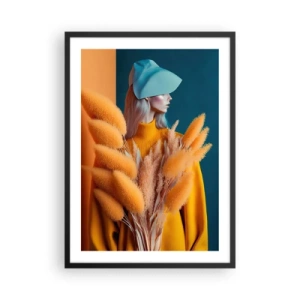 Poster in cornice nera - Un ritratto moderno di una donna dai colori caldi - 50x70cm - Ritratto soffice - Decorazione murale moderna per soggiorno e camera da letto ARTTOR