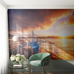 Fotomurali Autoadesivo Deluxe Sticker - Riposo sulla sabbia dopo l'intera giornata - Paesaggio, Mare, Peschereccio - 100x70 cm