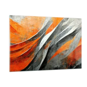 Quadro su vetro - Striature astratte nelle tonalità dell'arancione e del grigio - 120x80cm - Caldo e freddo - Decorazione murale moderna per soggiorno e camera da letto ARTTOR