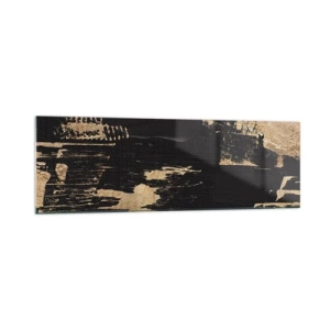 Quadro su vetro - Composizione astratta nei toni del nero e dell'oro - 160x50cm - Tracce del contatto - Decorazione murale moderna per soggiorno e camera da letto ARTTOR
