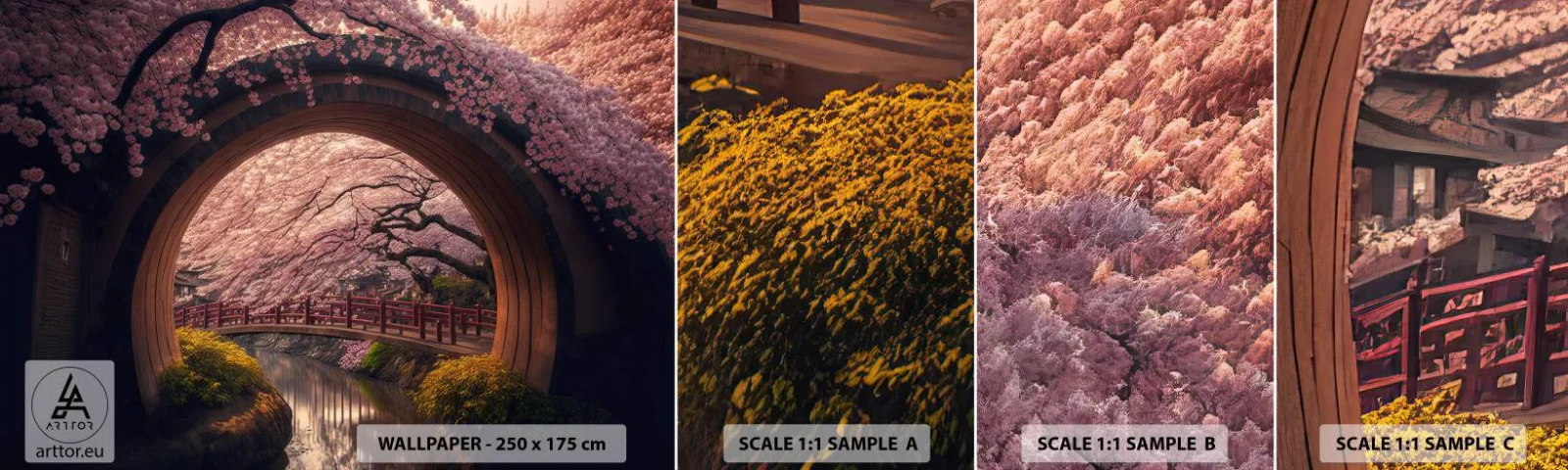 Campione Di Fotomurale Standard Eco - Primavera giapponese - Ponte, Giappone, Ciliegia giapponese - 100x30 cm