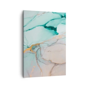 Quadro su tela - Stampe su Tela - Una composizione astratta nei toni del turchese e dell'oro. - 50x70cm - Danza di forme e colori - Decorazione murale moderna per soggiorno e camera da letto ARTTOR