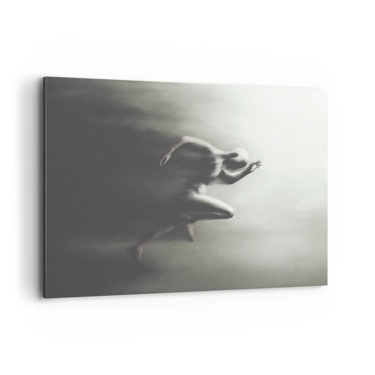 Quadro su tela - Stampe su Tela - Una silhouette in bianco e nero di una figura in corsa, realizzata in uno stile dinamico e surreale. - 100x70cm - Inarrestabile - Decorazione murale moderna per soggiorno e camera da letto ARTTOR