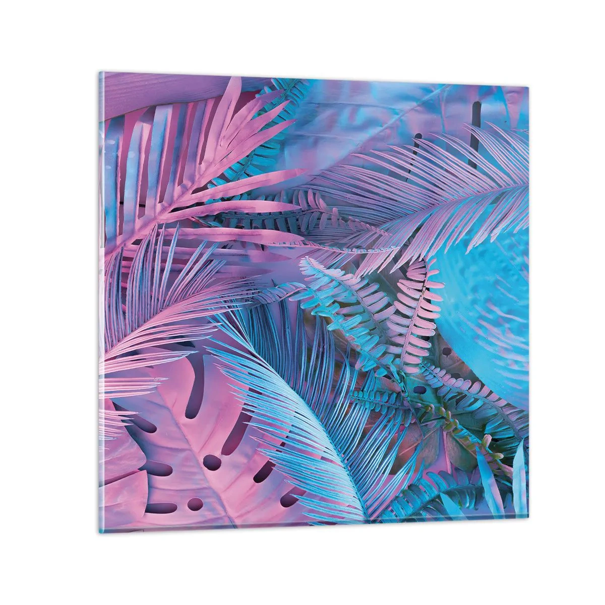 Quadro su vetro - Tropici in rosa e blu - 60x60 cm
