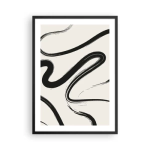 Poster in cornice nera - Linee nere astratte su uno sfondo chiaro - 50x70cm - Capriccio bianco e nero - Decorazione murale moderna per soggiorno e camera da letto ARTTOR