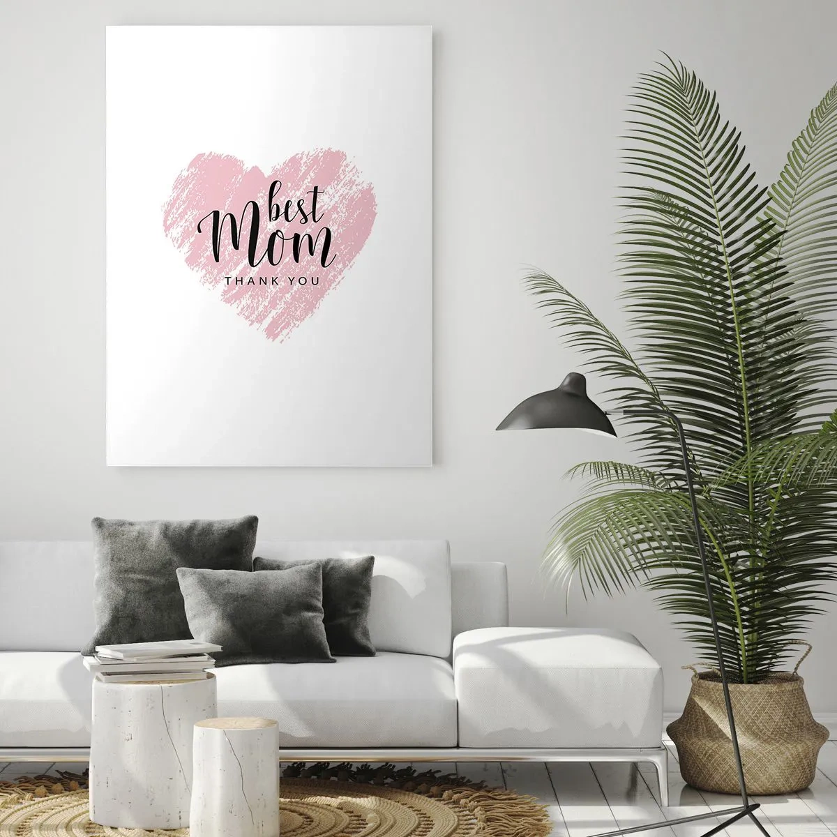 Quadro su vetro - Un cuore rosa con la scritta "Best Mom" su sfondo bianco - 50x70cm - È sempre il momento giusto - Decorazione murale moderna per soggiorno e camera da letto ARTTOR